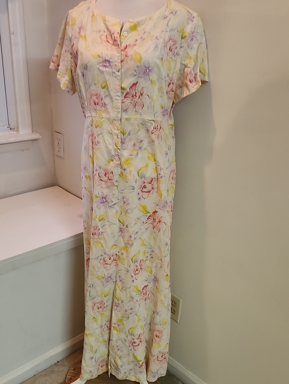 Vintage Liz Claiborne Cottagecore Linen Maxi Dress size 16 Floral